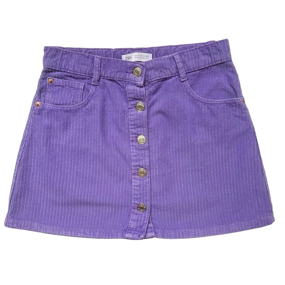 ZARA GIRLS PURPLE BUTTON FRONT CORDUROY SKIRT SIZE 11-12